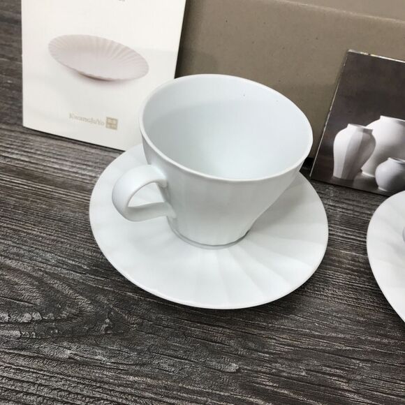KWANGJUYO Migak-Series Matte White Asian Tea Cup And Saucers Pair Set - Picture 6 of 8